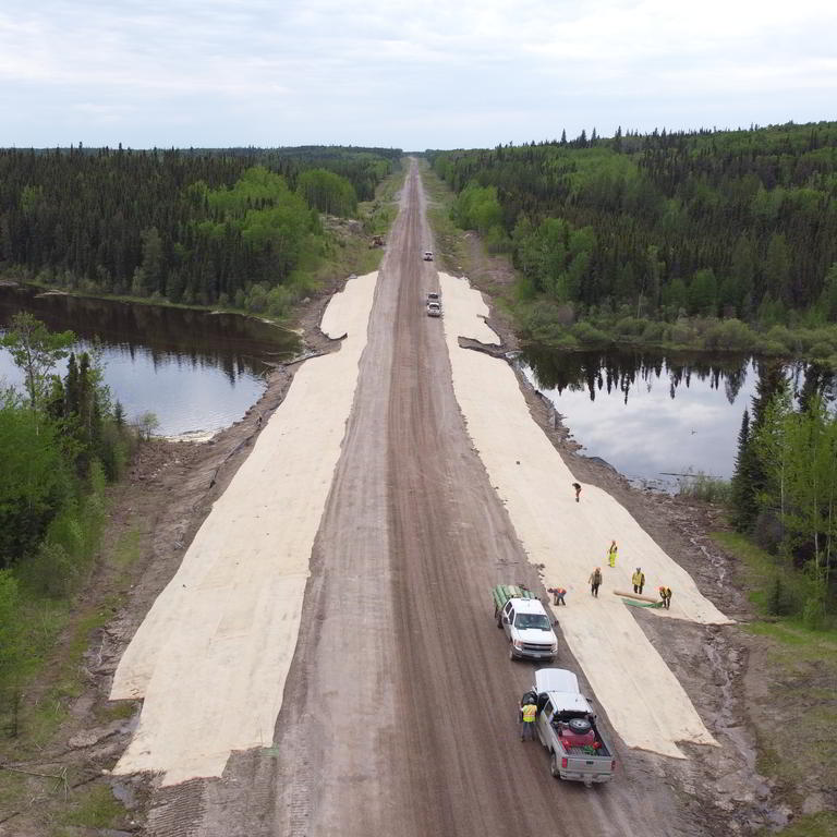 Road construction near river